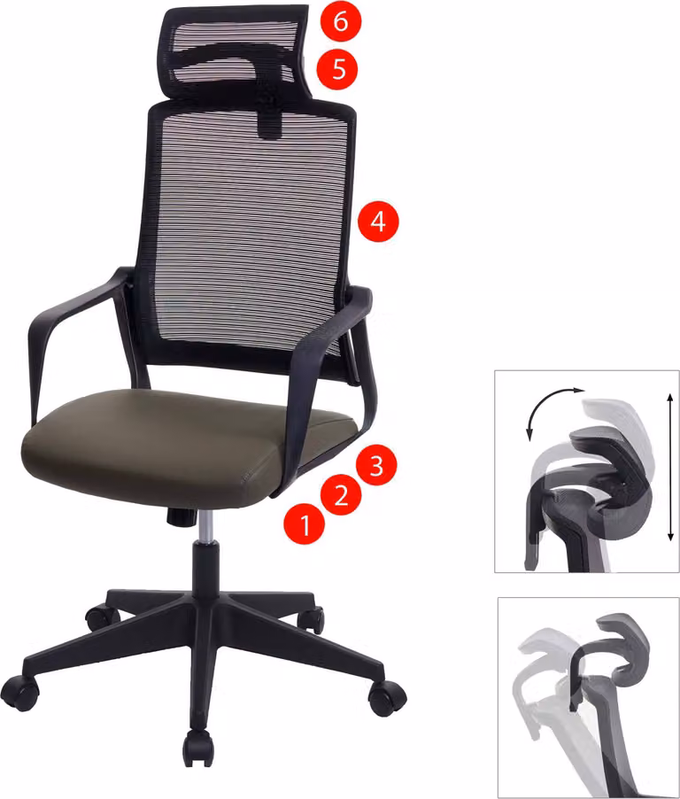 Sedia da ufficio HWC-J52, sedia girevole da scrivania, poggiatesta ergonomico, Pelle finta ~ verde oliva
