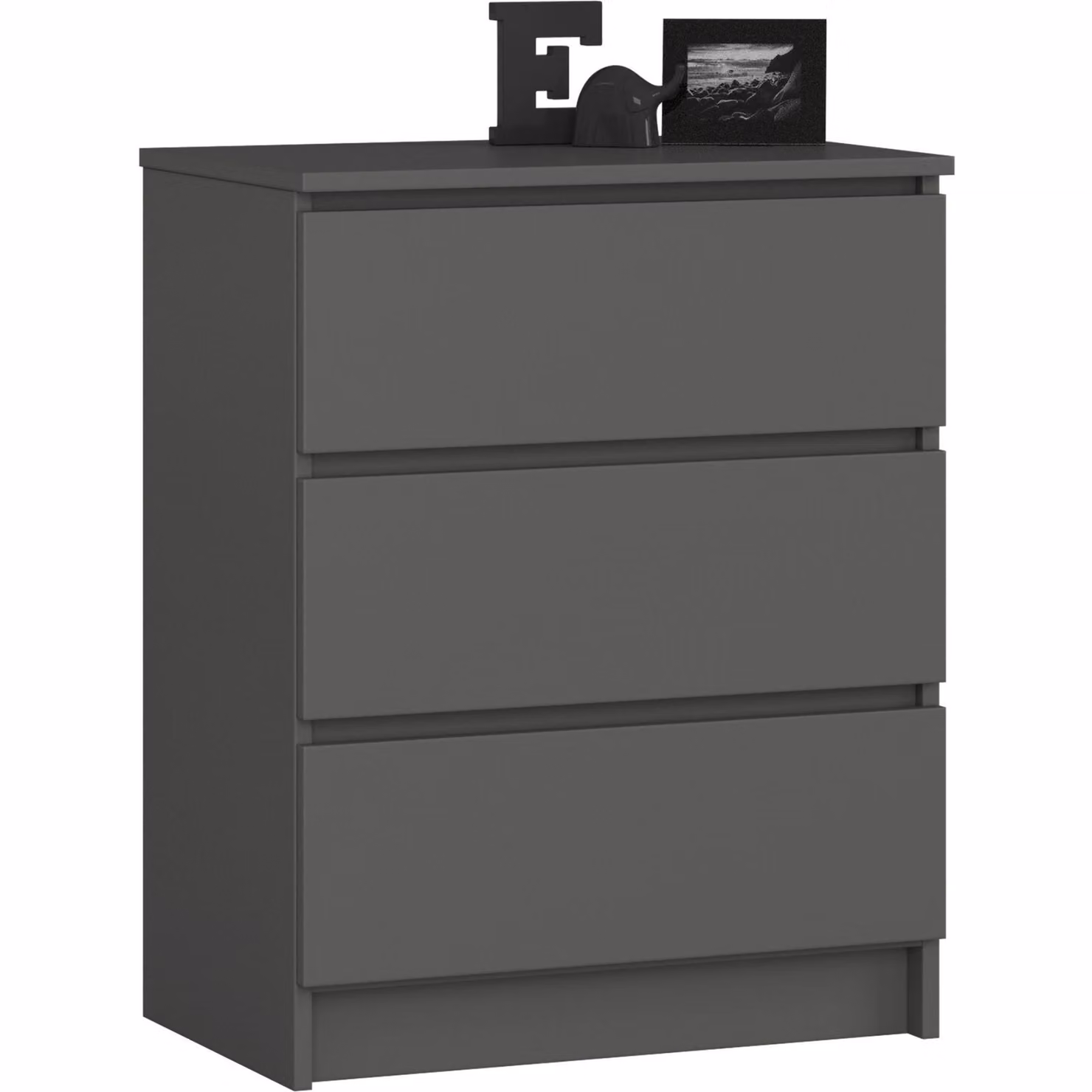Comò elegante K60 con tre cassetti in colore grigio grafite e design moderno