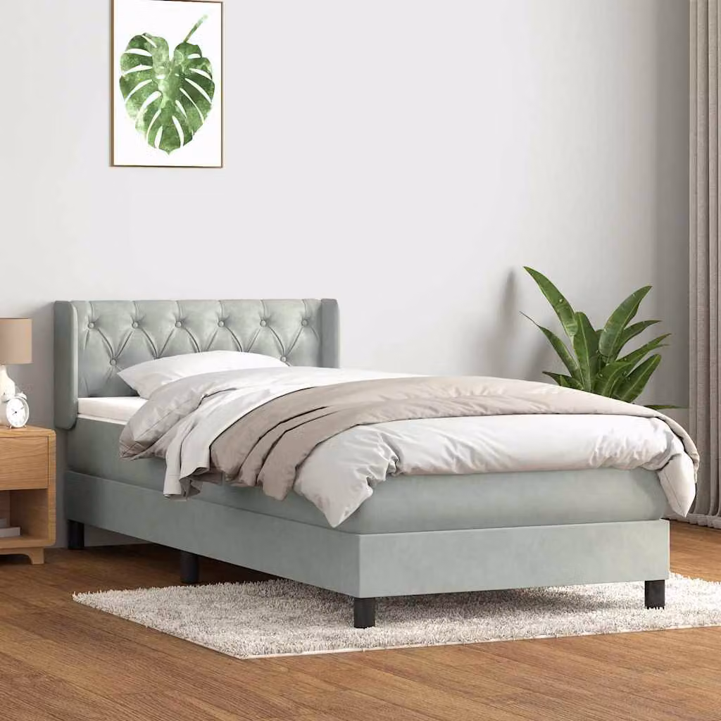vidaXL Giroletto a Molle Ibrido con Materasso in Velluto Grigio Chiaro e Bianco L/P/H: 213 x 80 x 88 cm