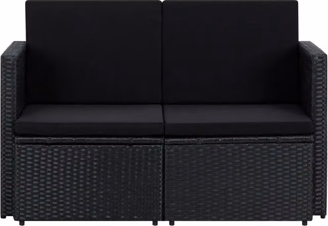 Divano da Giardino a 2 Posti vidaXL in Polyrattan Nero con Cuscini Imbottiti e Rivestimenti Rimovibili – 1