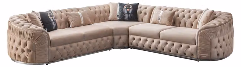 Filigranes Ecksofa in zartem Beige mit eleganten geschwungenen Linien