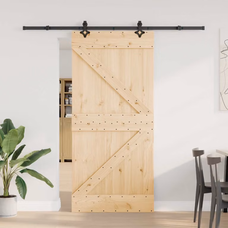 Porta scorrevole vidaXL NARVIK in legno di pino massiccio e acciaio, colore Naturale e Nero, L: 95 cm, H: 210 cm