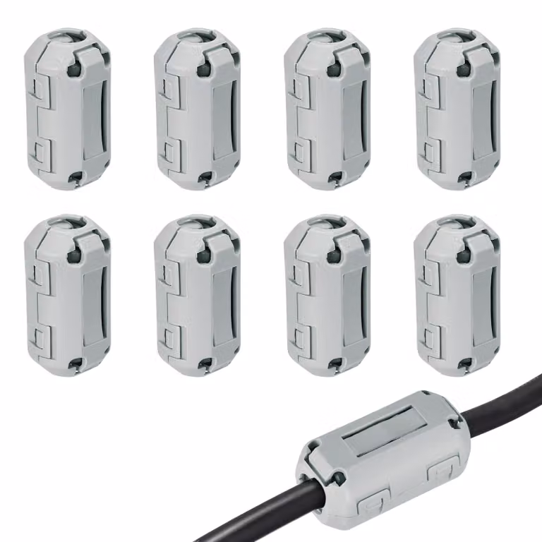Anello ferromagnetico con clip, confezione da 8 pezzi, diametro interno di 7 mm, colore grigio