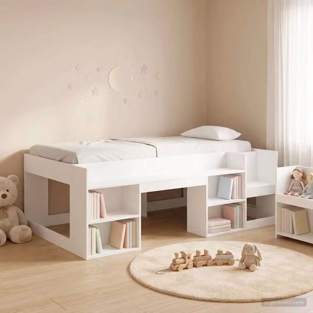 Letto Singolo Rialzato per Bambini vidaXL Bianco con Ripostiglio e Scala in Legno MDF – 1