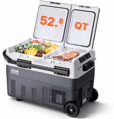 VEVOR Frigorifero Portatile per Auto e Camper a Due Zone da 50 L, Congelatore a Compressore 12 V con Temperatura Regolabile da -20 a 20 °C, Colore Bianco