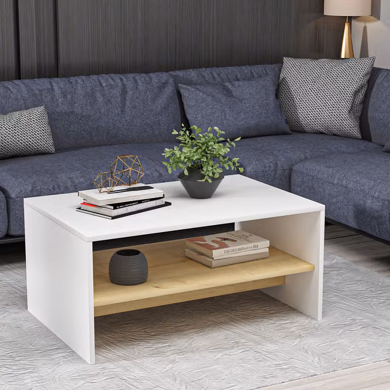 Skye Decor, Apollon - Bianco, Sapphire Oak, Tavolini, Bianco, 90 x 46,8 x 45 cm