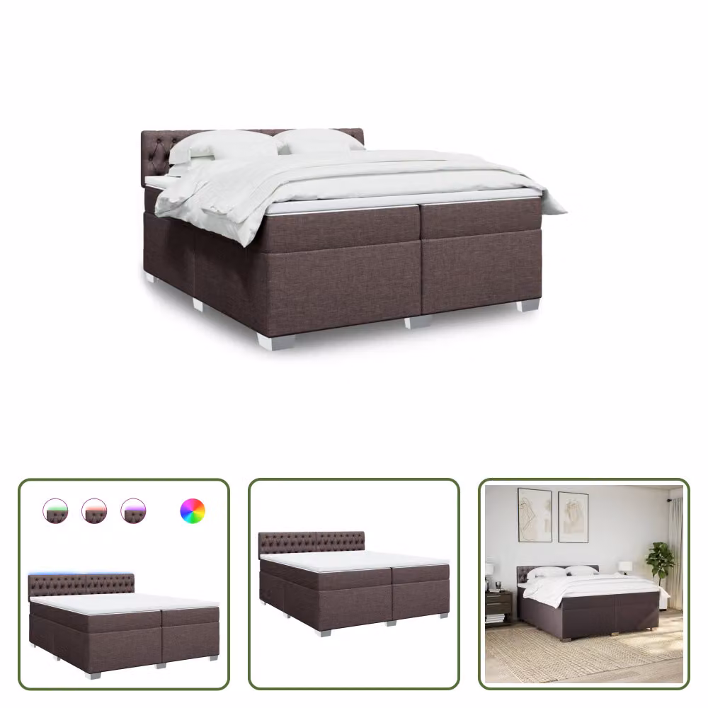 The Living Store Letto a molle con materasso marrone scuro 200x200 cm in tessuto