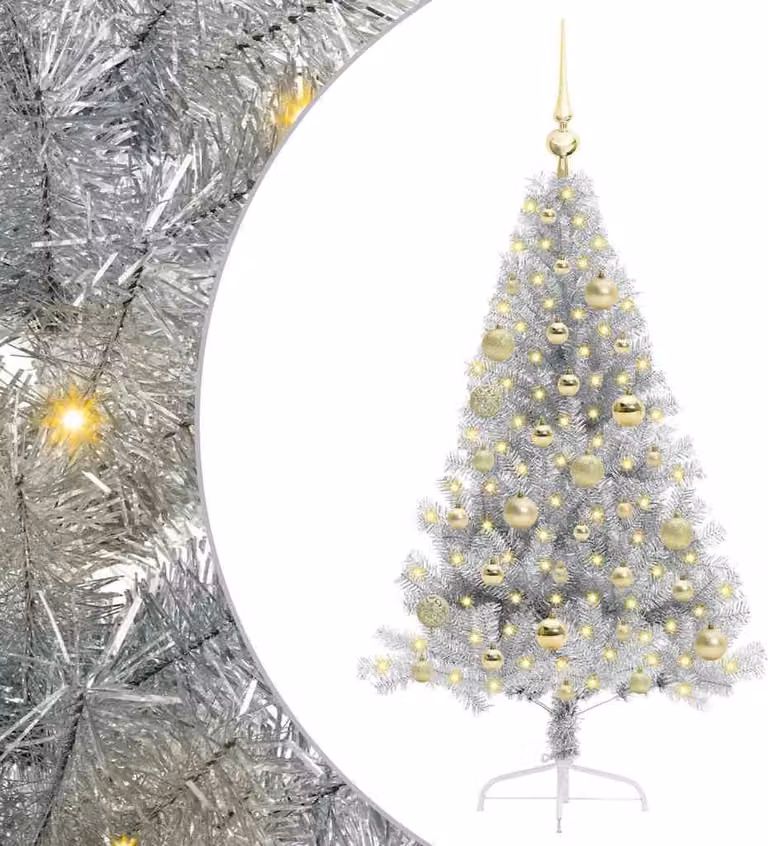 Albero di Natale artificiale preilluminato argento da 120 cm