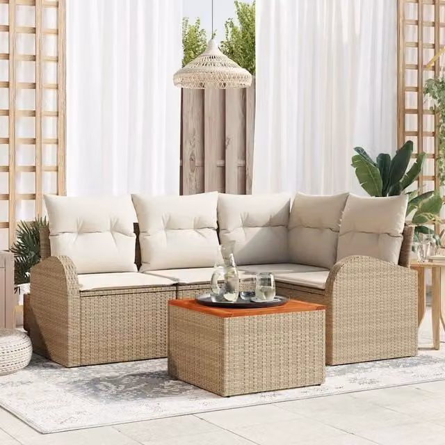 Set Divano da Giardino 5 pz Beige polyrattan 3347575