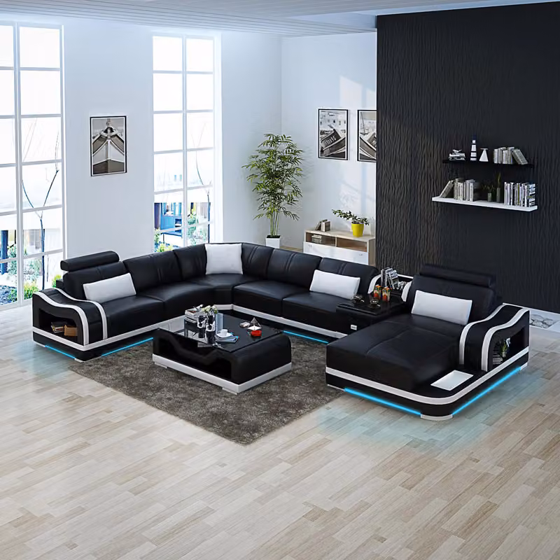 Ledersofa + USB Couch Wohnlandschaft Ecksofa Garnitur Design Modern Sofa Couchen