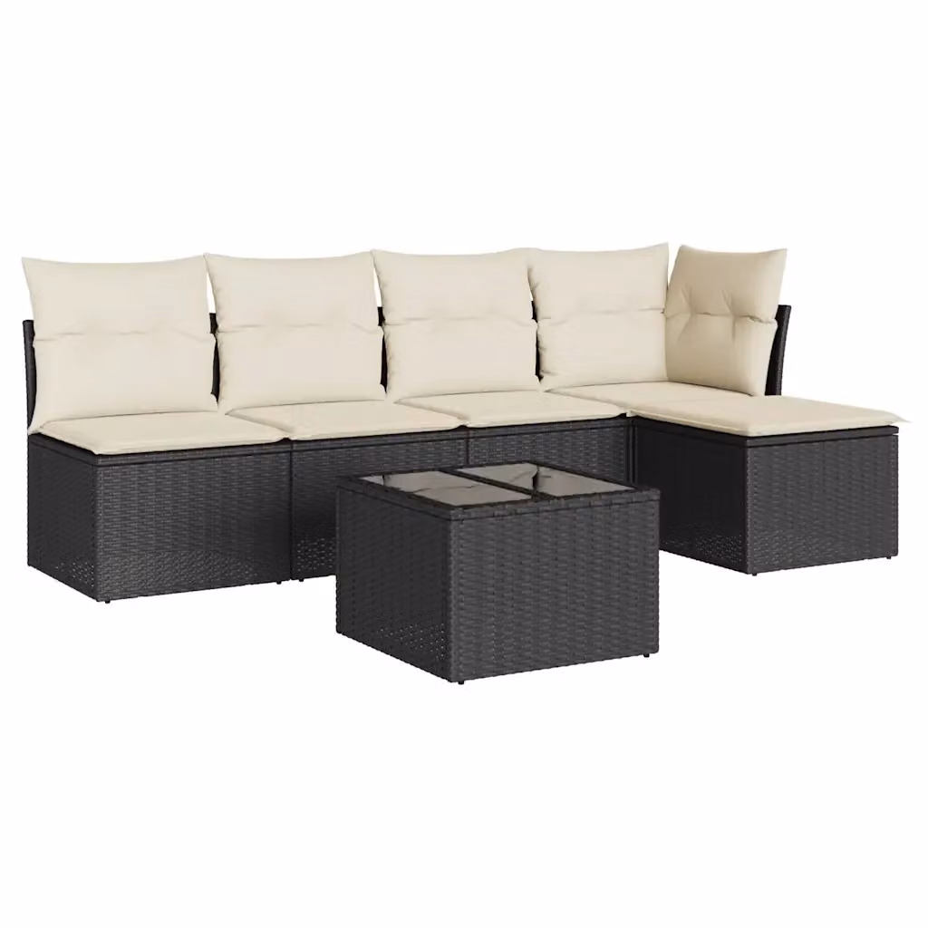 Set Divano da Giardino vidaXL 6 pz in Polyrattan Nero con Cuscini e Tavolino da Esterno – 2