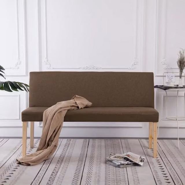 Panca VIDAXL in legno di pino marrone con seduta in tessuto, L: 139,5 cm – 1