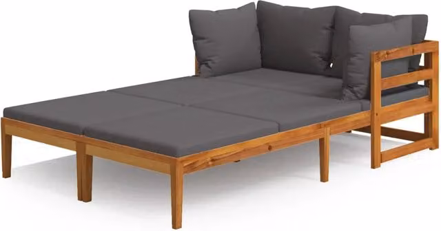 Lettini PrendiLettino sole | Sdraio da giardino | Lettino da sole con Cuscini Grigio Scuro 2 pz Legno d'Acacia