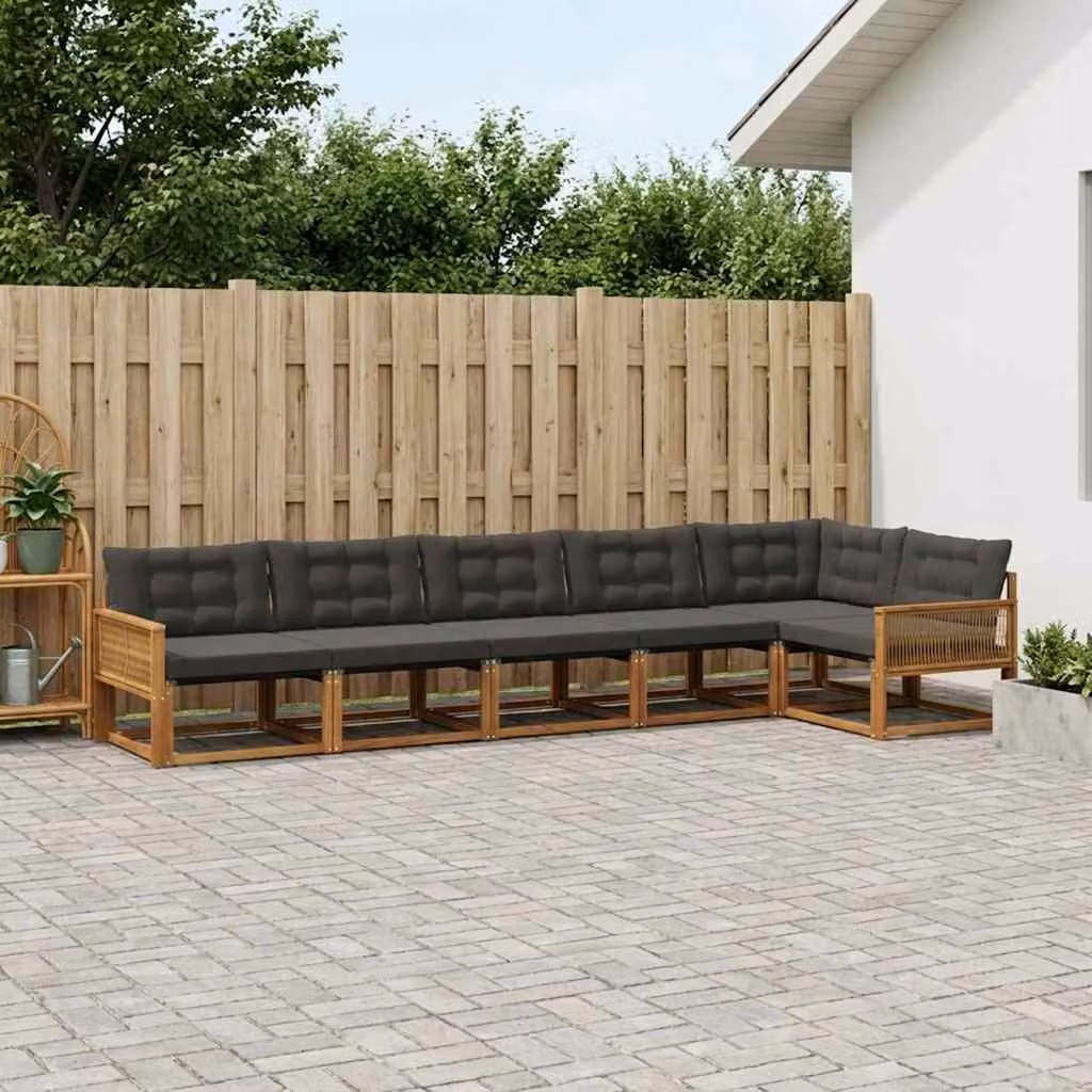 Set di divani da esterno vidaXL 6 pz in legno di acacia con cuscini, marrone e nero