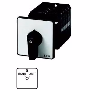 Commutatore Eaton, T5B, 63 A, montaggio intermedio, 1 unità, contatti: 2, 45°, con arresto, con posizione 0, MANUALE-0-AUTOMATICO, n. di riferimento 15431 094372