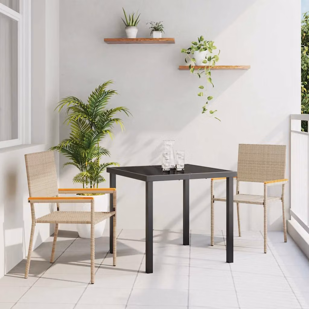 Set di 2 sedie impilabili da giardino vidaXL in polyrattan e legno di acacia, colore beige e marrone