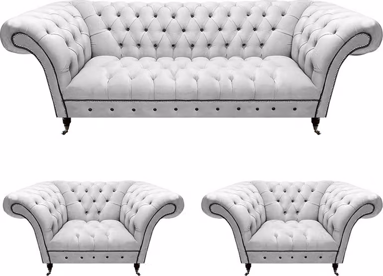 Design Weiß Set Sofagarnitur 3tlg Chesterfield Wohnzimmer Modern Sessel