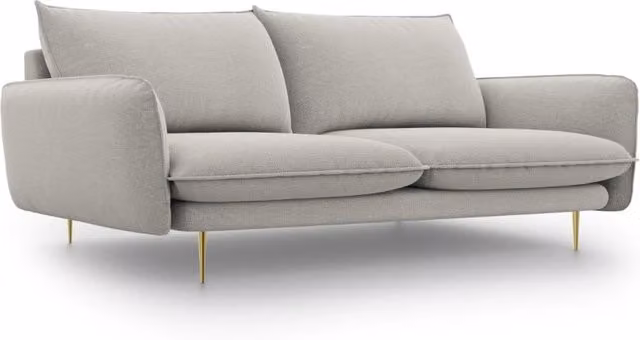 Divano 3 posti Vienna di Cosmopolitan Design in tessuto strutturato grigio chiaro con dettagli oro – 1