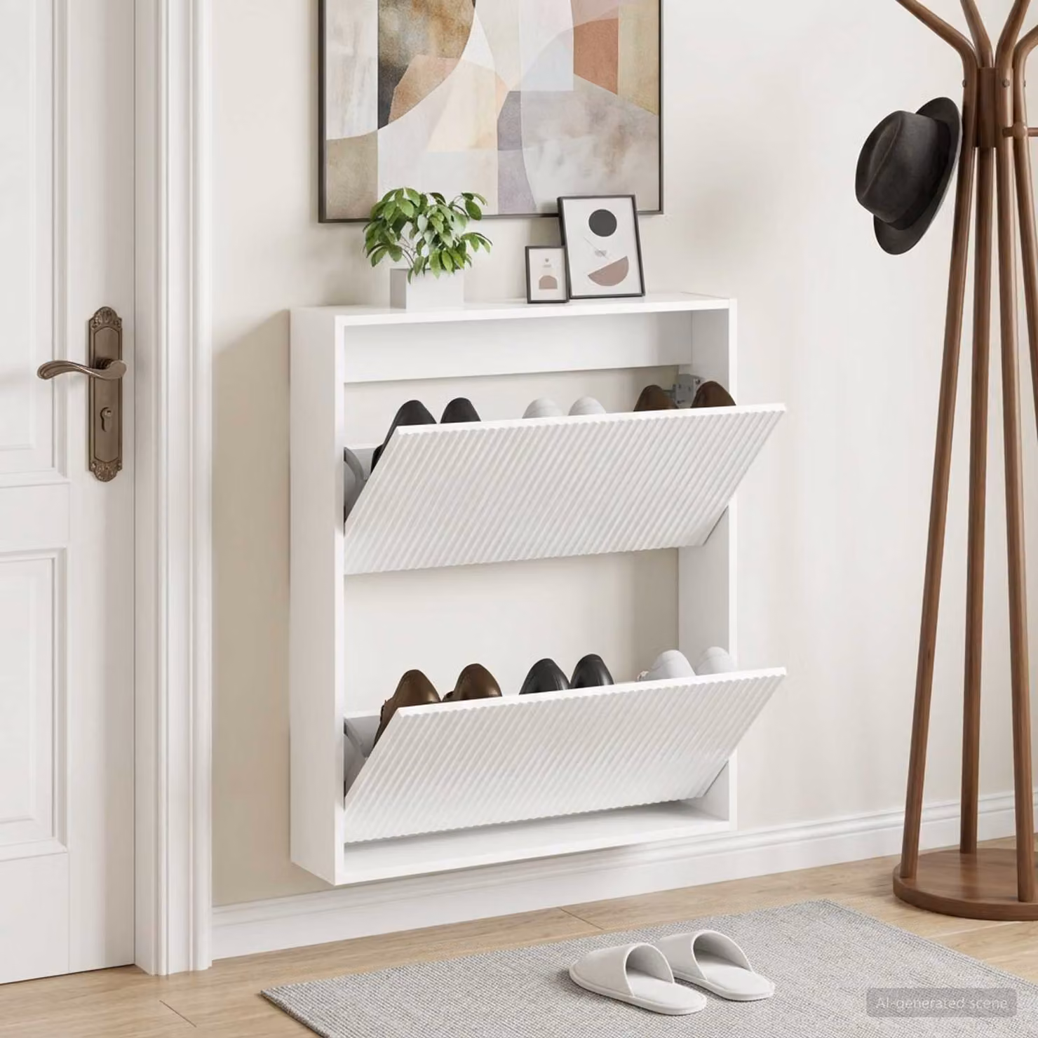 Mobiletto per scarpe da muro vidaXL ARNHEM bianco lucido L: 71 cm, P: 17 cm, H: 86 cm