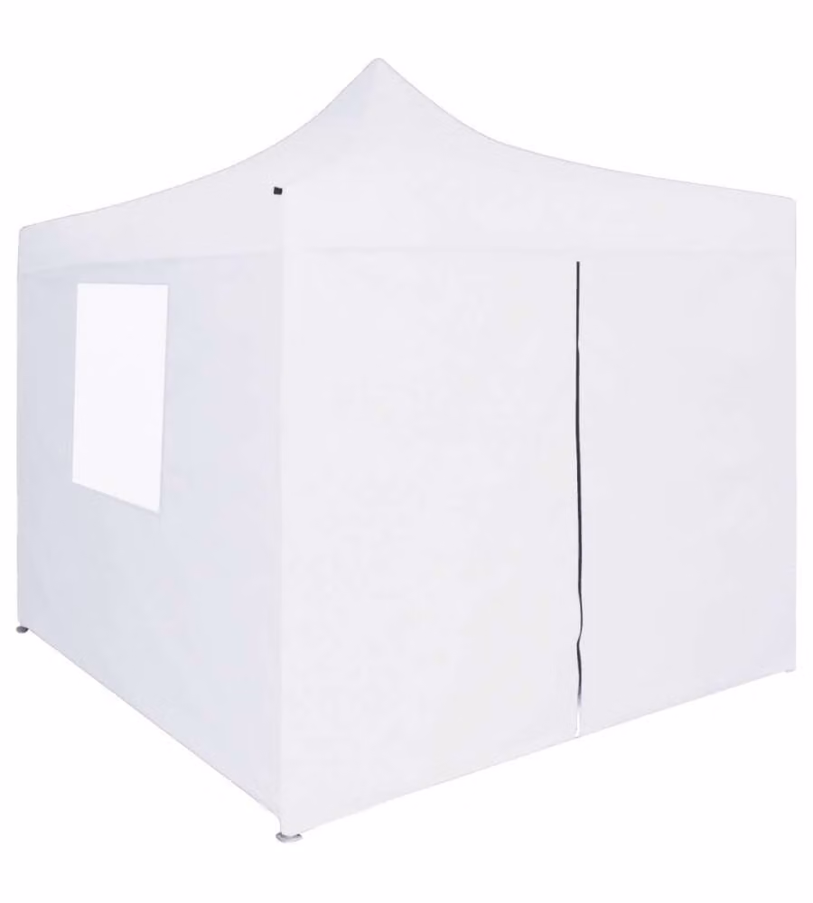 Gazebo Pieghevole Professionale 4 Pareti 3x3 m Acciaio Bianco