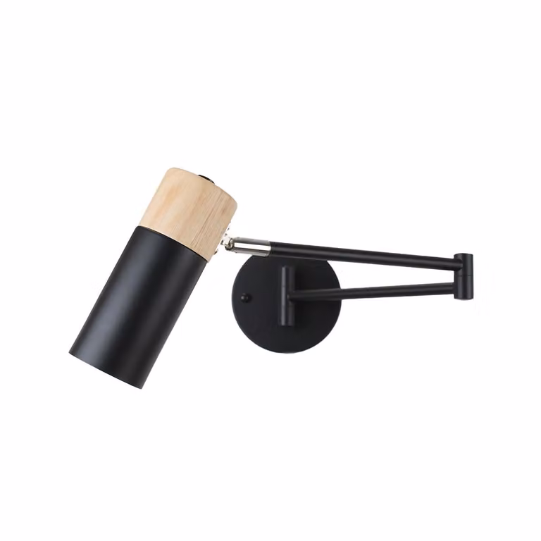 Lampada da parete nera con braccio orientabile: lampada da lettura regolabile in legno