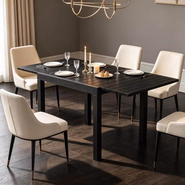 Tavolo da pranzo allungabile in alluminio effetto legno nero 160x80x75 cm per 4-6 persone