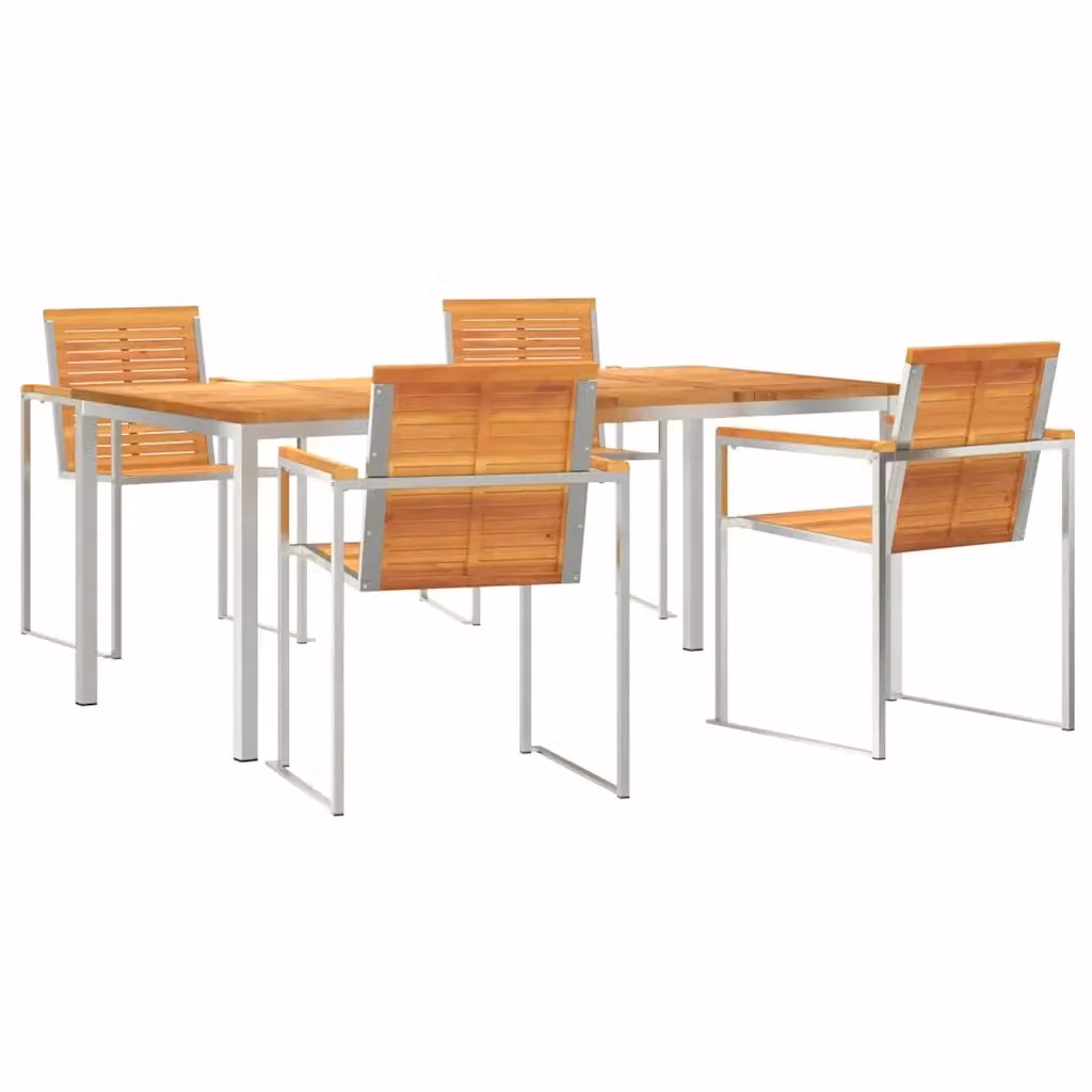 Set da pranzo per giardino e terrazzo vidaXL in legno di acacia e acciaio inossidabile, 5 pezzi, marrone e argento – 2
