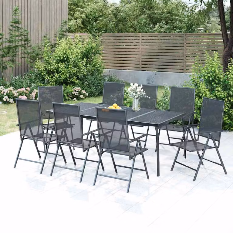 vidaXL Set da Pranzo da Giardino Moderno in Acciaio Antracite, 9 Pezzi