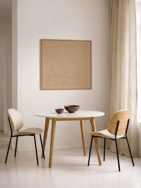 Tavolo da pranzo allungabile Beren Kenay Home rotondo in stile scandinavo bianco e rovere – 1