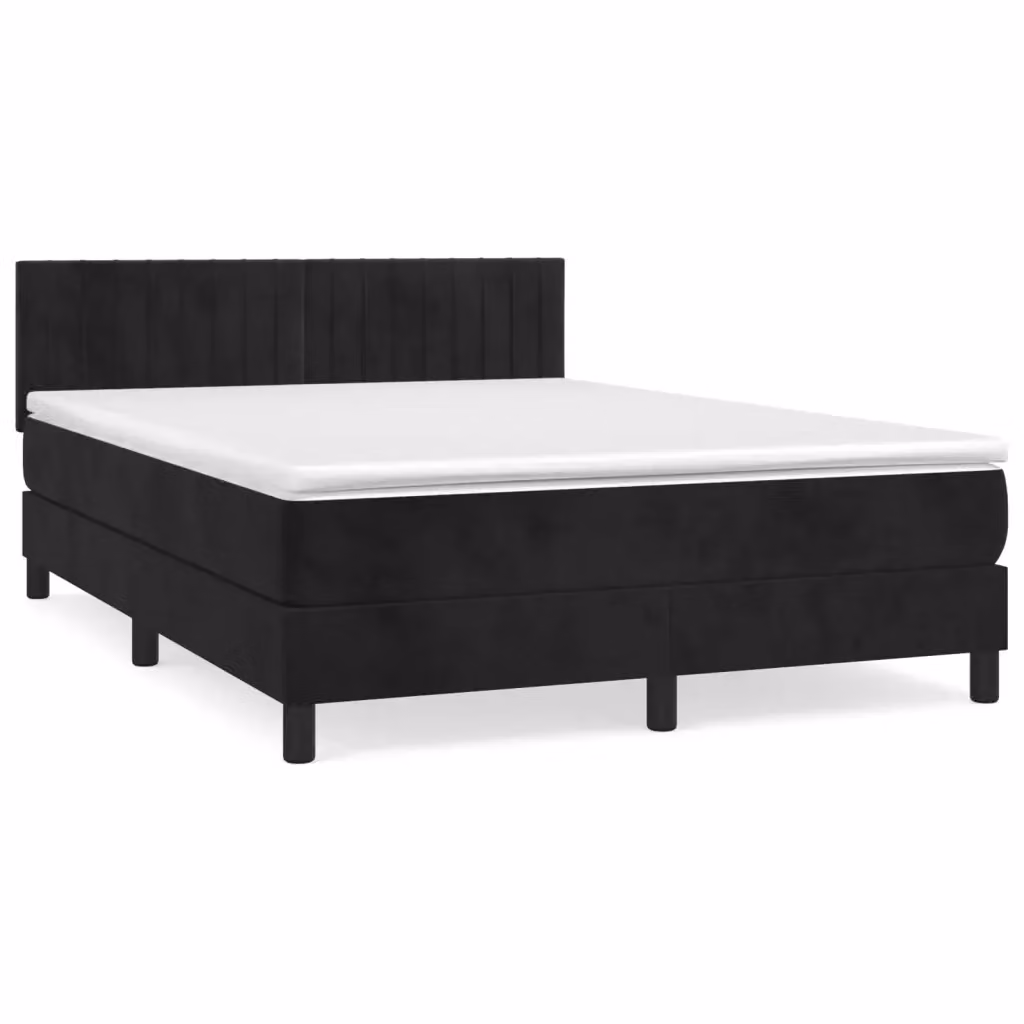 Letto Ibrido vidaXL con Giroletto a Molle e Materasso in Velluto Nero e Bianco L/P/H: 140 x 190 x 88 cm – 2