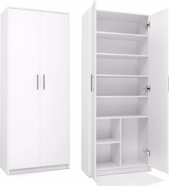 Scaffale moderno OLIV bianco con ante a battente e ripiani interni H: 180 cm, L: 74 cm, P: 35 cm