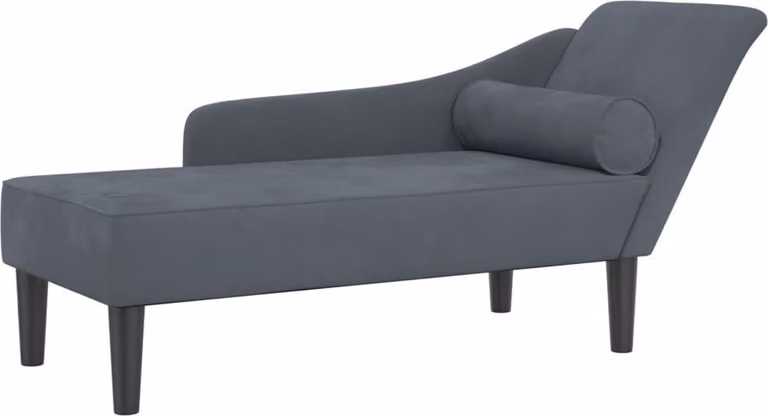 Chaise Longue con Cuscini Grigio Scuro in Velluto