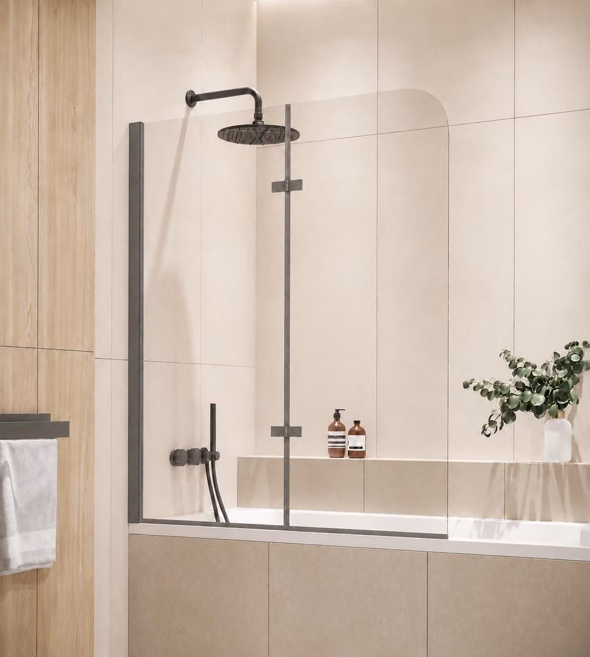 Badplaats Parete Vasca Austin 120 x 140 cm - Grigio - Anta Pivotante 5 mm - Vetro di Sicurezza e Anticalcare
