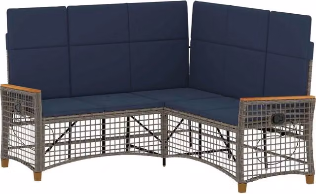 Set di Divani Recliner da Giardino | Set Salotto da Giardino Regolabile Grigio e Blu Navy