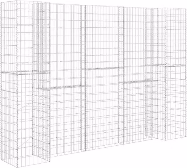 Gabbione Fioriera Design In in Filo di Acciaio Argento, L/P/H: 260 x 40 x 180 cm