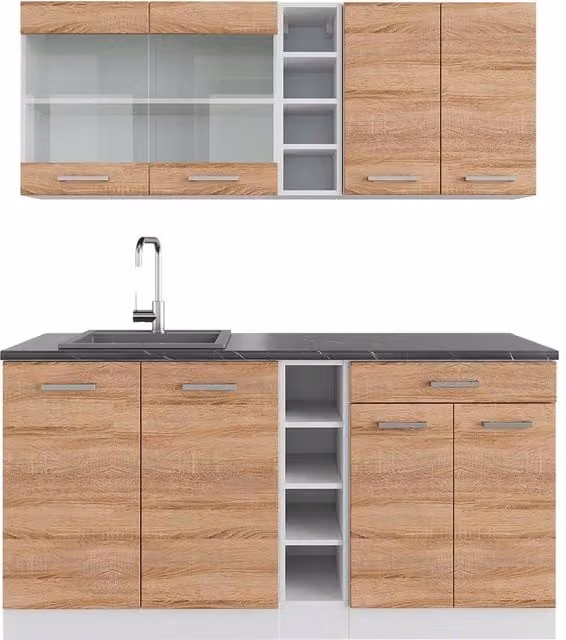 Cucina completa R-Line Sonoma/Bianco 160 cm, PL Antracite Vicco
