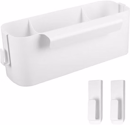 Scaffale portaoggetti in plastica - Con 2 ganci rimovibili - Adatto per uffici, scuole, camere da letto, letti - Bianco