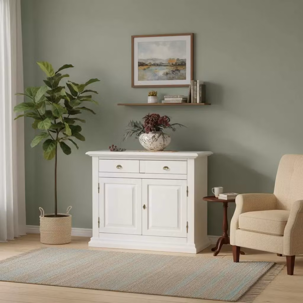 Madia credenza arte povera in legno massello di pino bianco con 2 porte Mobili 2G L: 109 cm, P: 47 cm, H: 97 cm – 2