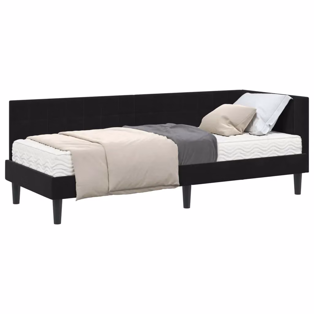 Struttura Letto Angolare con 2 Materassi in Velluto Nero vidaXL L/P/H: 200 x 80 x 31 cm – 2