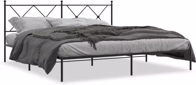 Letto matrimoniale | Letto per adulti | Giroletto con Testiera in Metallo Nero 183x213 cm