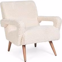 Poltrona Bizzotto Berna in tessuto bouclé bianco con braccioli e stile mid-century