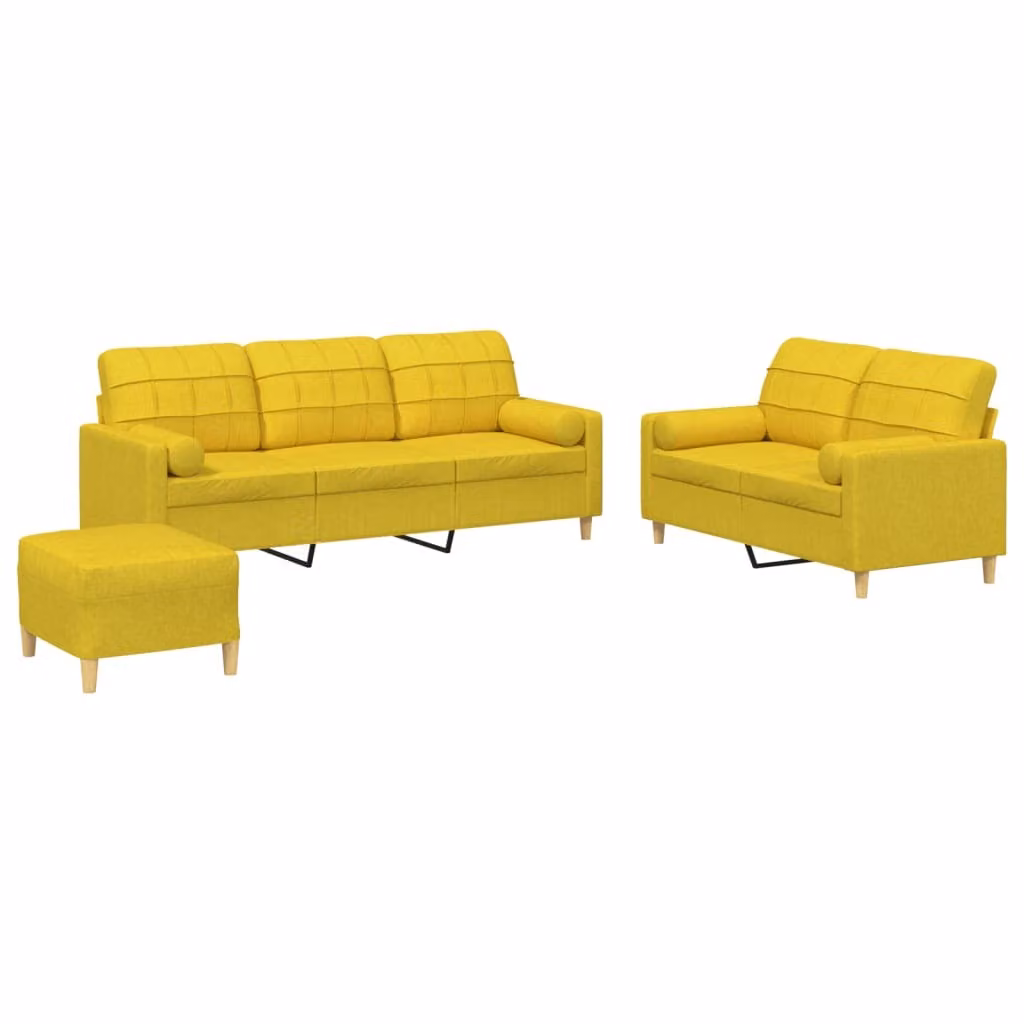 Set di Divani 3 pz con Cuscini Giallo Chiaro in Tessuto