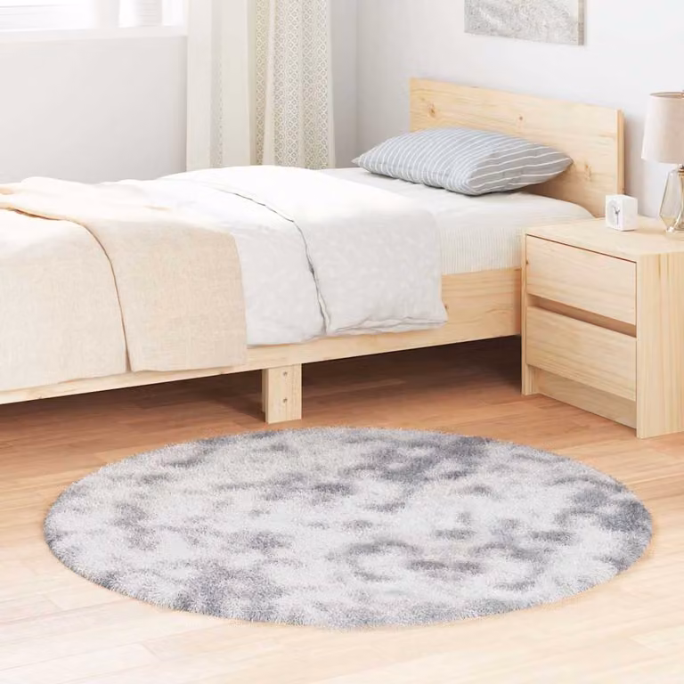 Tappeto Shaggy a Pelo Lungo vidaXL NAVARRA Grigio Argento, Rotondo, Diametro: 120 cm