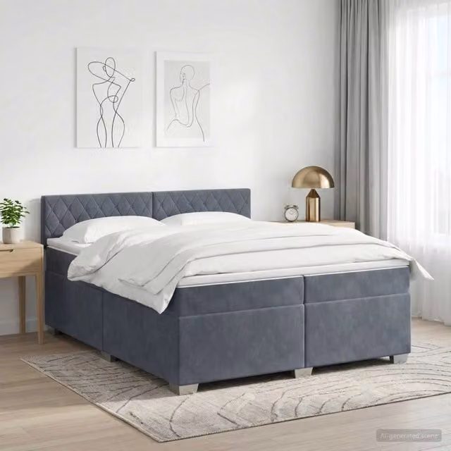Letto box spring con materasso ibrido vidaXL in tessuto grigio e bianco L/P/H: 200 x 200 x 46 cm