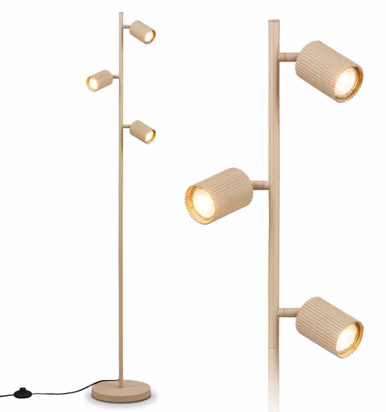 Briloner Lampada da terra orientabile 22x141 cm attacco GU10 max. 9W interruttore a pedale beige - Lampada per soggiorno camera da letto ufficio