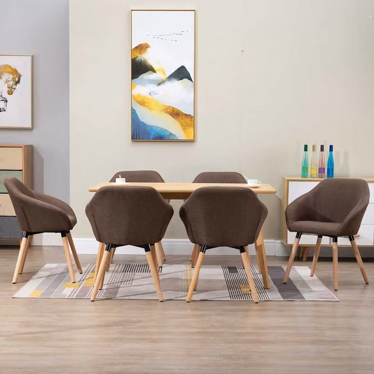 Set di 6 sedie da pranzo vidaXL in tessuto marrone con struttura in legno e metallo per cucina e soggiorno