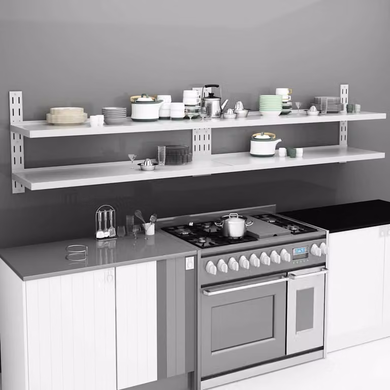 Set di 2 Mensole Galleggianti a 2 Livelli vidaXL in Acciaio Inox, Design Moderno per Cucina, L: 300 cm, P: 30 cm