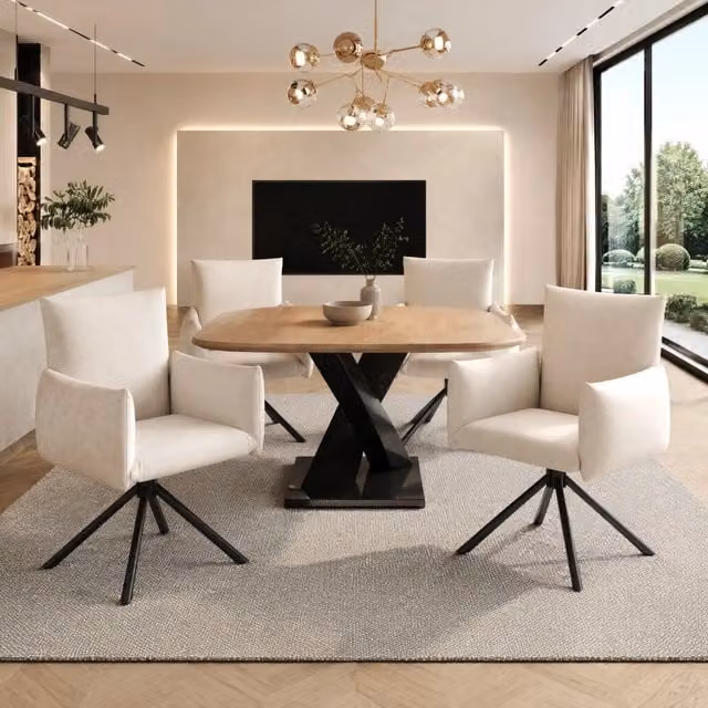 Desviae Set di 4 sedie da pranzo girevoli a 360° in velluto beige con braccioli schienale avvolgente e gambe in metallo
