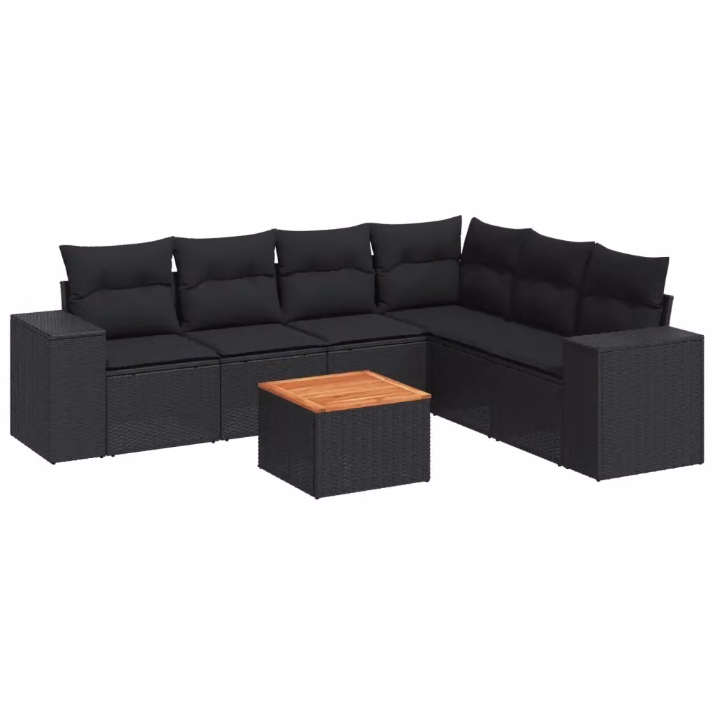 Set Divani da Giardino a L vidaXL in Polyrattan Nero con 7 Cuscini e Tavolino da Esterno – 2