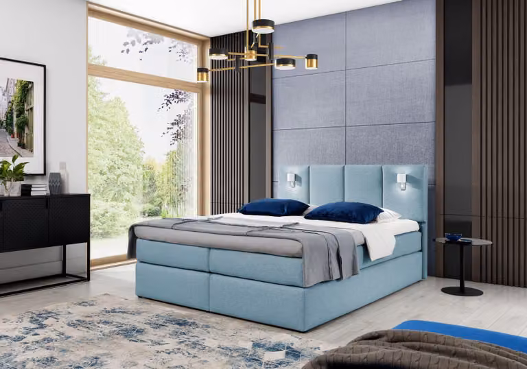 Bett Boxspringbett Schlafzimmer Polster Design Doppel Hotel Modern Stoff 200x200